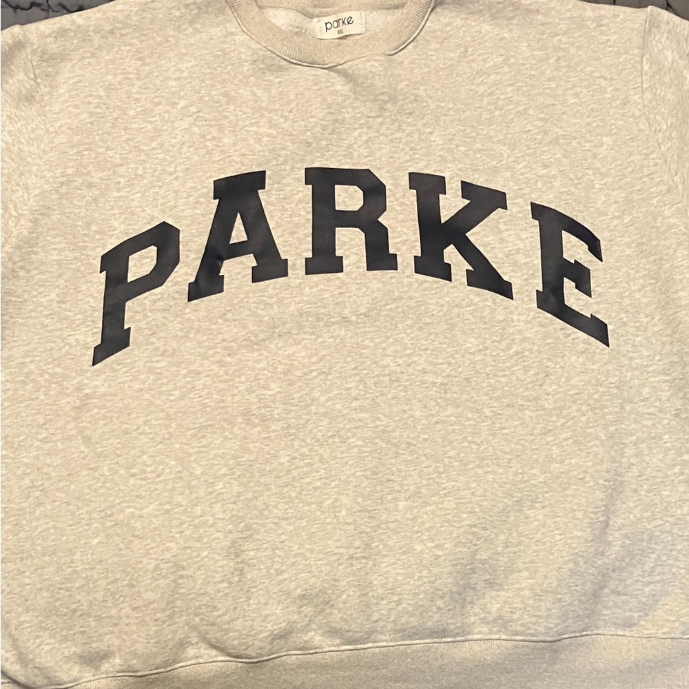 PARKE XXL Varsity Heather Gray & Navy Crewneck Sweatshirt - Picture 3 of 4